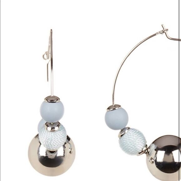 Rebecca Minkoff Threaded Beaded Hoop Earrings Ball Hoops Silver Blue Statement - Picture 4 of 5